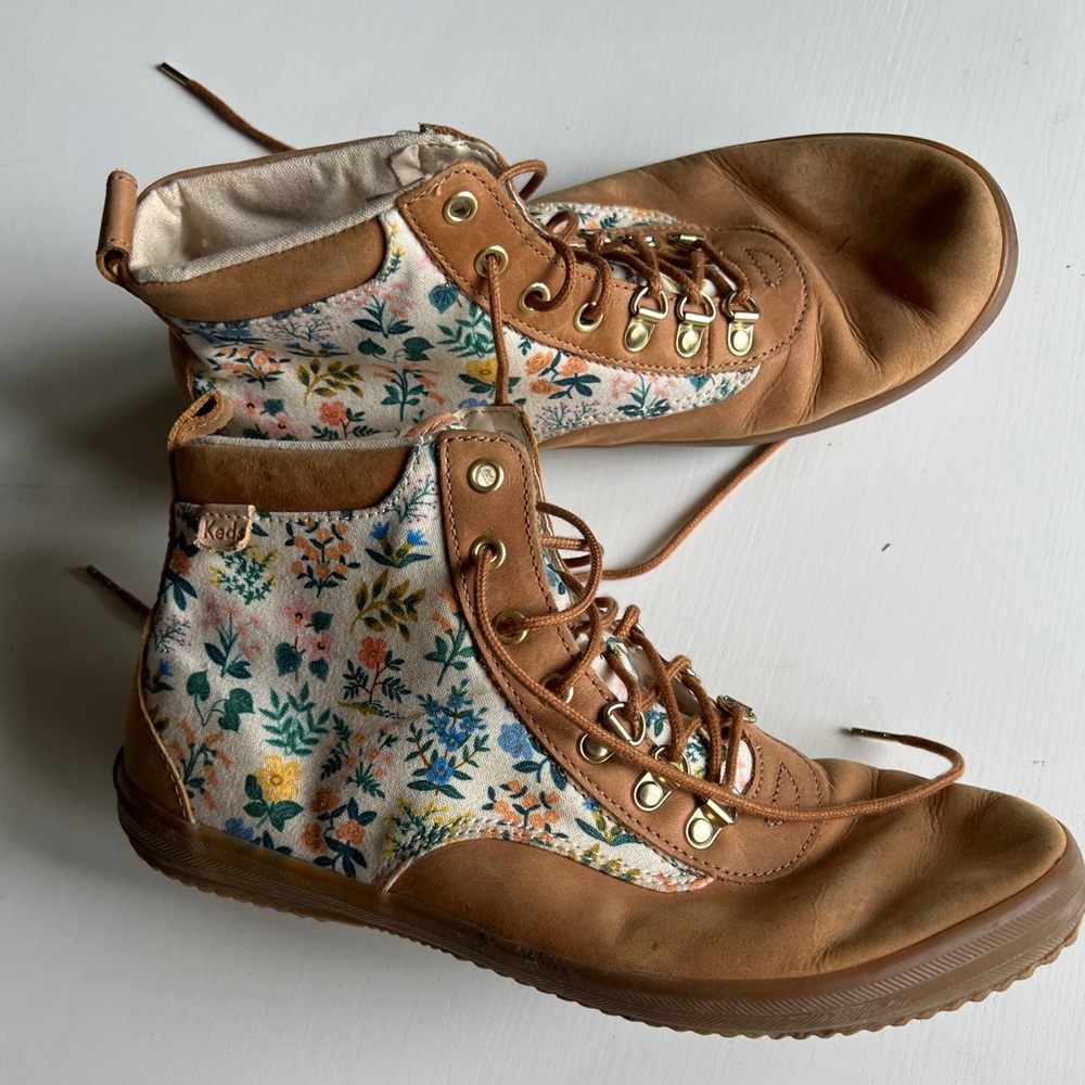 Rifle Paper floral lace up canvas boots